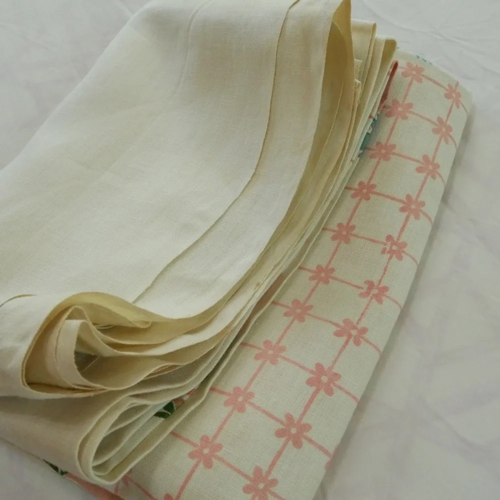 Vintage Maycraft Pure Linen Tablecloth Hand Printed Floral 65x85 Cottagecore